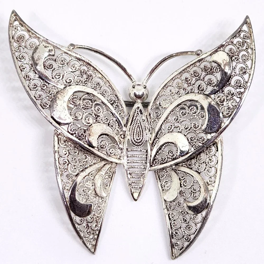 Vintage Sterling Silver ALICE CAVINESS Filigree Butterfly Germany Pin Brooch